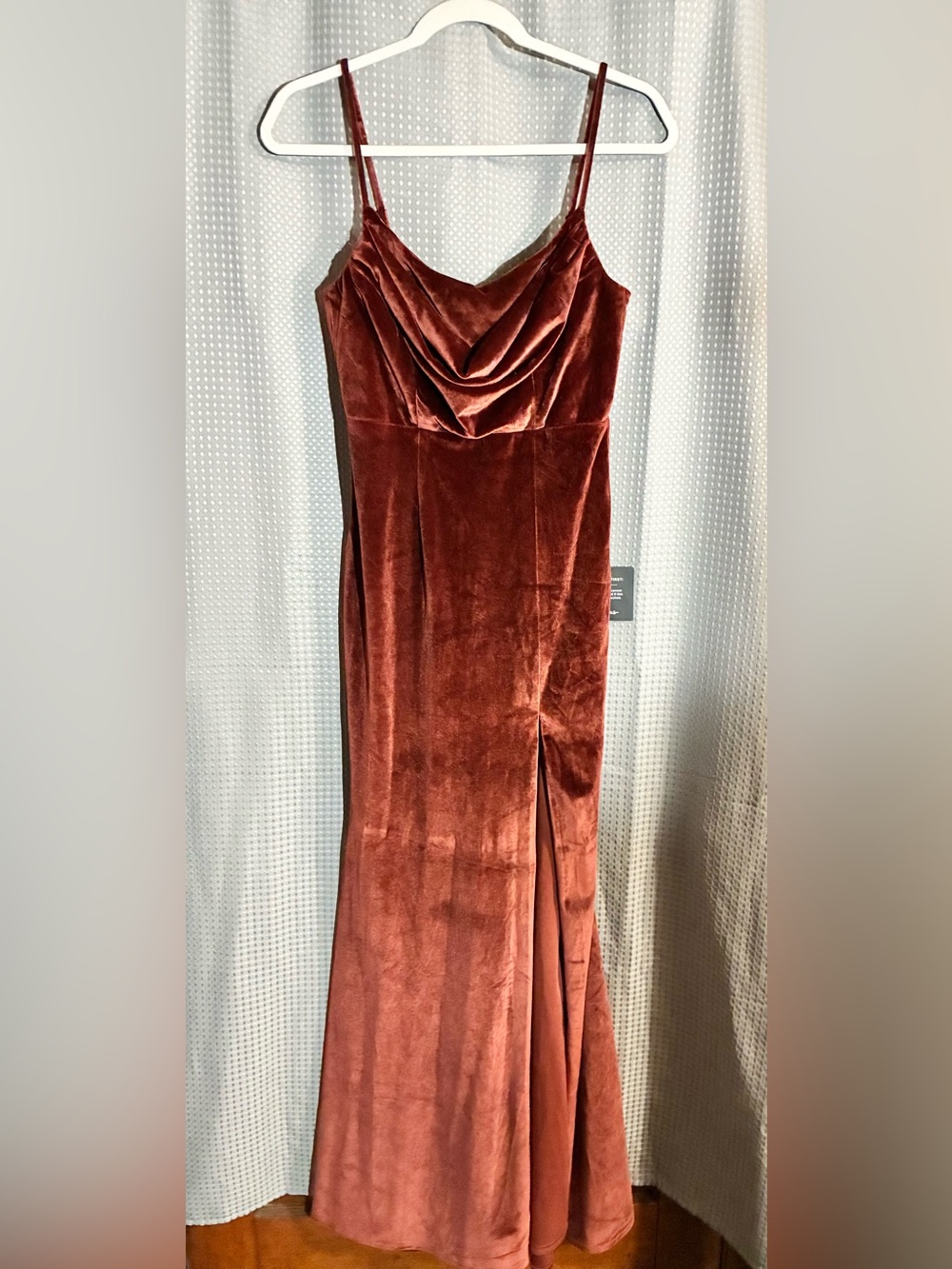 Lulu's Velvet Cowl Slip Maxi Dress Rust adj Straps Lined High Slit New w/tag